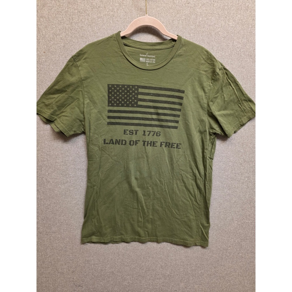 General Standard Mens Green American Flag Est 1776 T-Shirt Large Made in USA